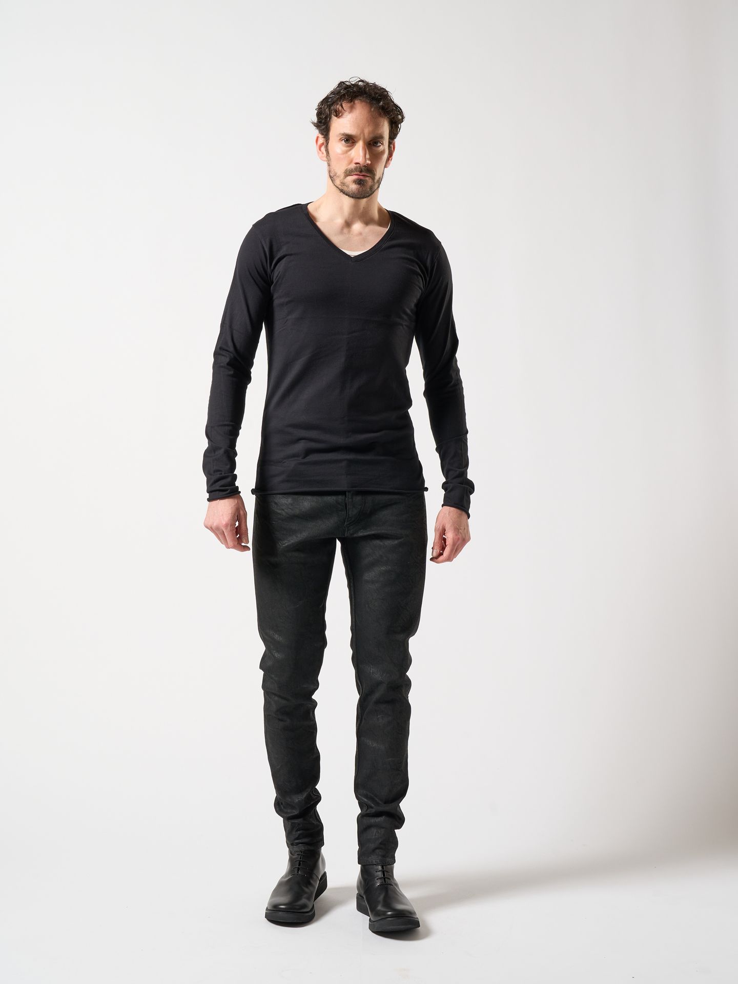 【予約品】 tight straight selvedge denim(oild) / デニム / コーティングブラック