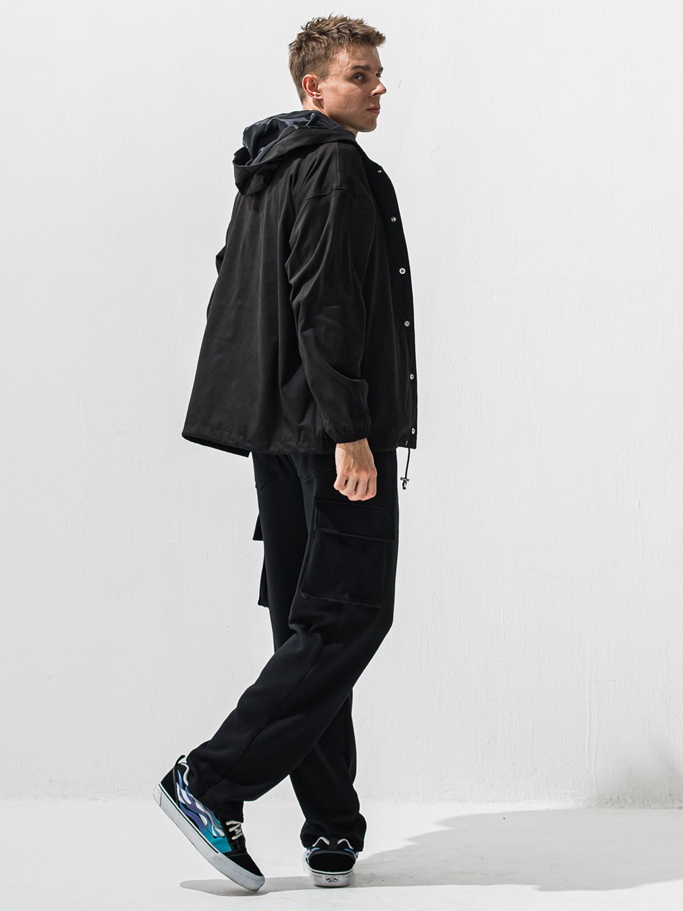【予約品 9月6日(日) 締切】PIN ST RC VELOURS FLEECE DROP TRAINER / ピンストライプロゴ 裏起毛 ルーズトレーナー / ブラック