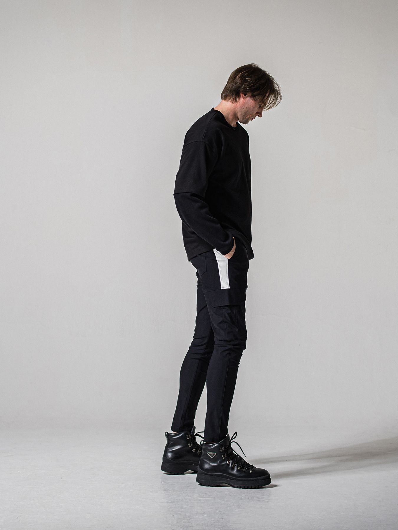 【予約品 11月16日(日) 締切】FAKE LAYERED WAFFLE LONGSLEEVE / フェイクレイヤード ワッフル ロングスリーブTシャツ / ブラック