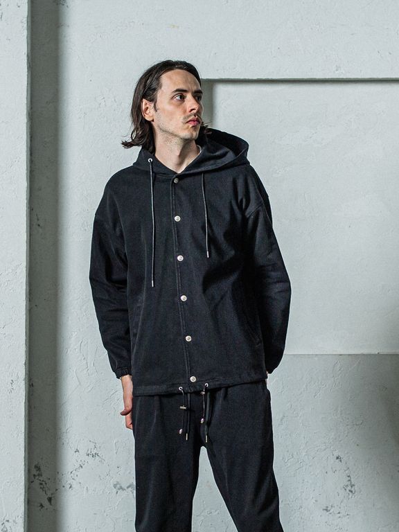 《予約11月17日19時締め》 DENIM JERSEY  coach hoodie / ジャケットパーカー / ブラック