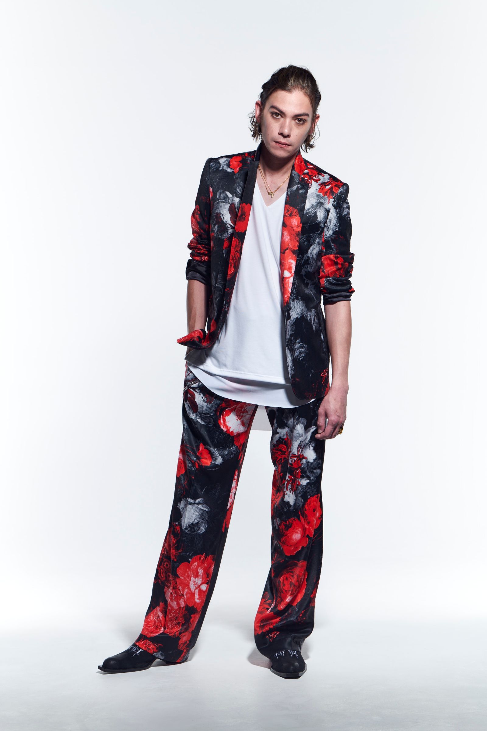 《予約品》 Jacket テーラードジャケット FloraSatin / Black&Red 【kiryuyrik】 3月入荷予定 - XS