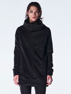 【予約品 6月29日(月) 締切】Long Shaggy Jersey Loose High Neck Pull Over / ルーズハイネック プルオーバー / ブラック