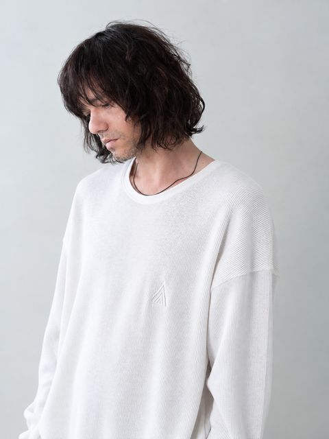 WOOLTHERMAL-TEE embroidery / アイコン刺繍 ローリングネックTシャツ / ホワイト