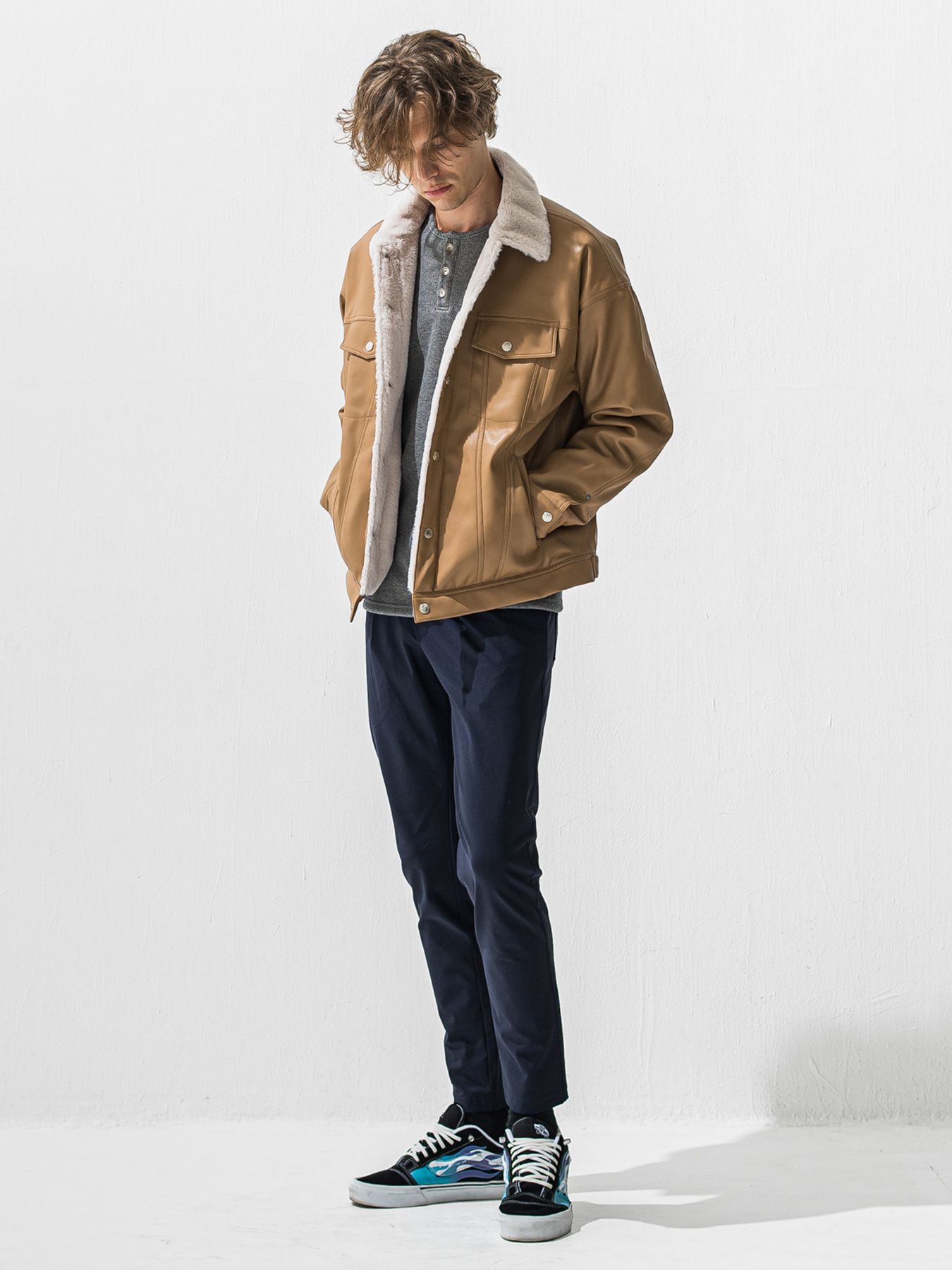 【予約品 9月6日(日) 締切】VELOURS FLEECE THERMAL HENRY / 裏起毛ハニカムサーマルヘンリーネック / グレー