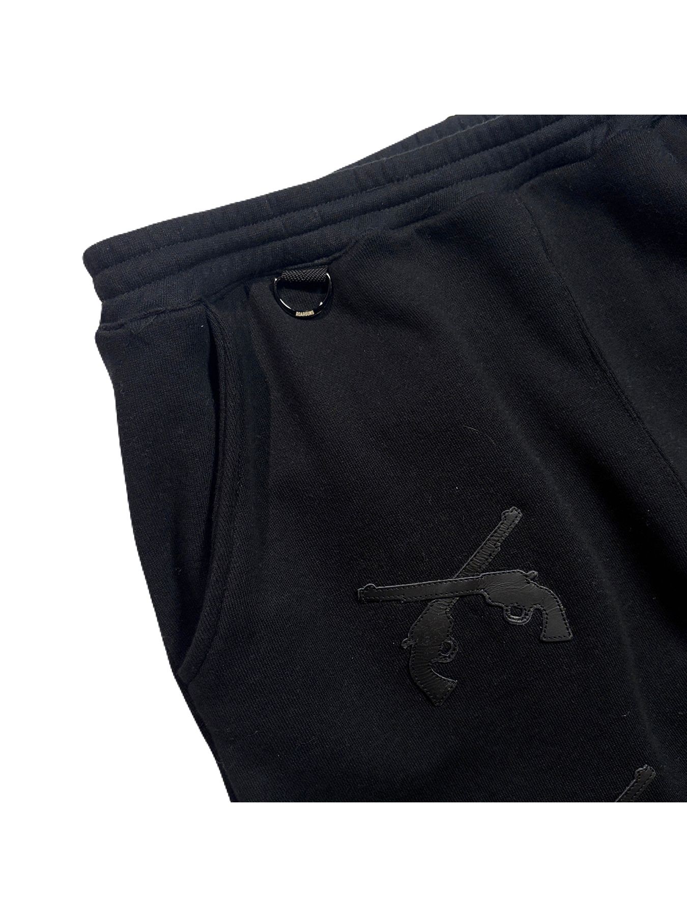 【予約品 3月9日(月) 18:00 締切】LEATHER PATCH PANTS / レザーパッチ スウェットパンツ  / ブラック