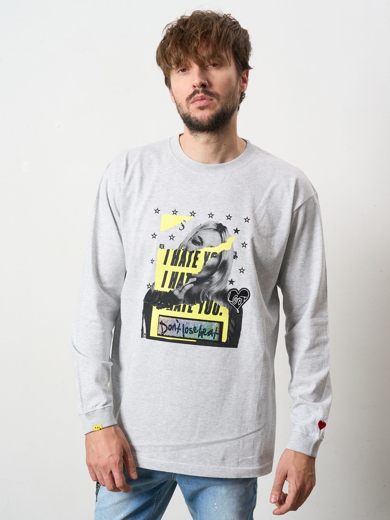 【予約品 5月8日(木) AM10時 締切】 5.6ozコットン天竺 I HATE YOU シークインLS Tシャツ / アッシュ
