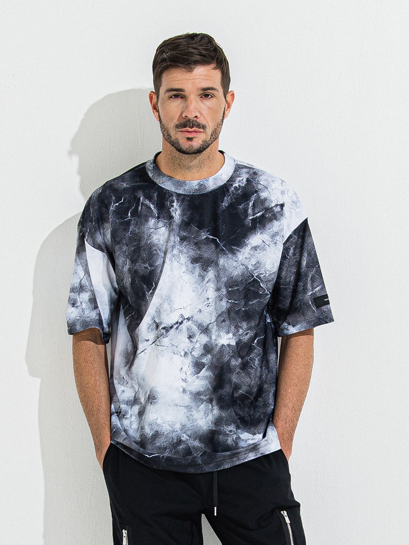 MARBLE RASH OVER T / ラッシュガード マーブルオーバーサイズTシャツ / ブラック
