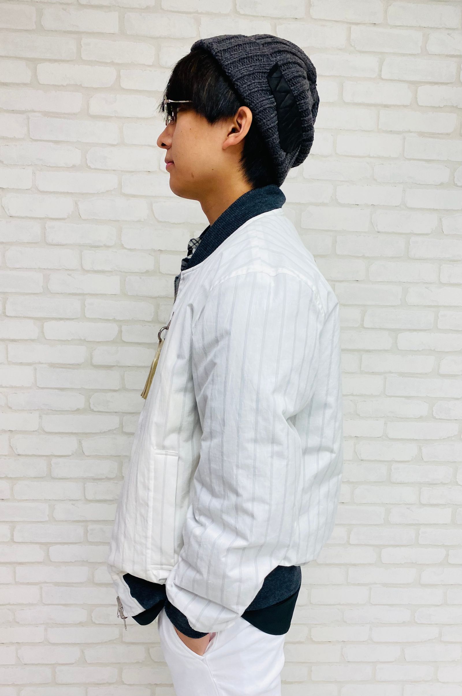 リバーシブルブルゾン キルティング×ストライププリント WhiteGray 71MICHAEL