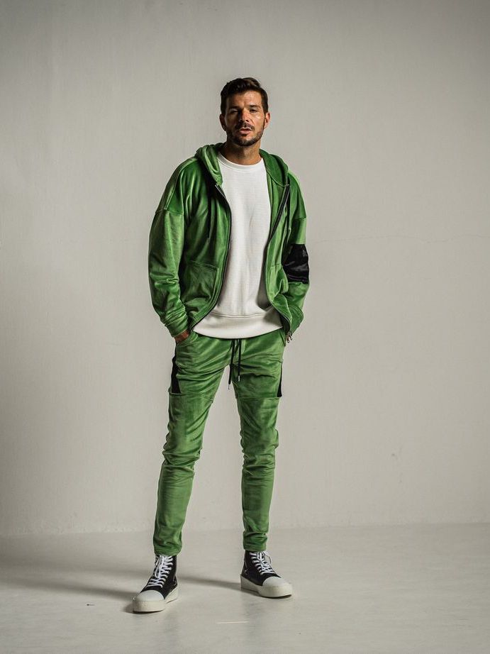 《予約9月1日18時締め》 veloursfleece zip loose hoodie  / パーカー / グリーン