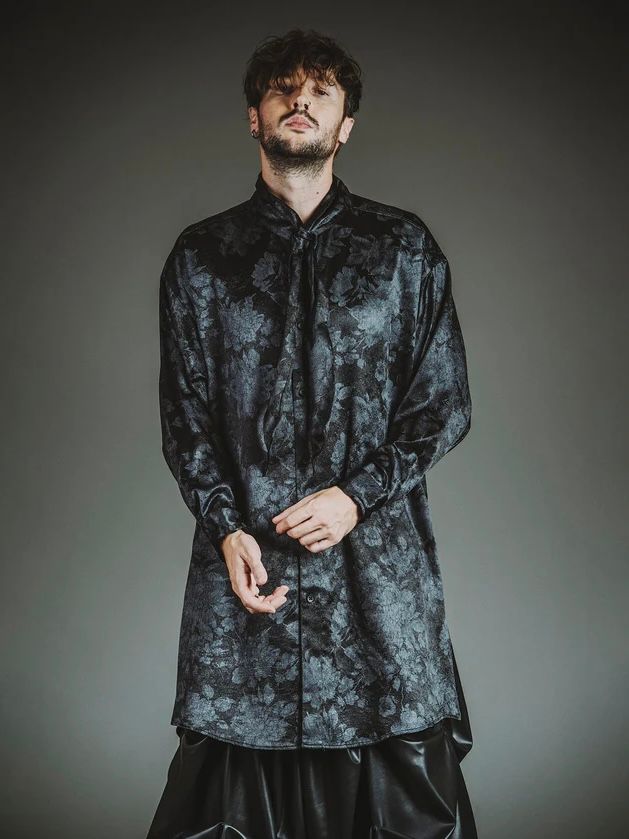 モディファイBIG-シャツ 花柄ストールロングシャツ