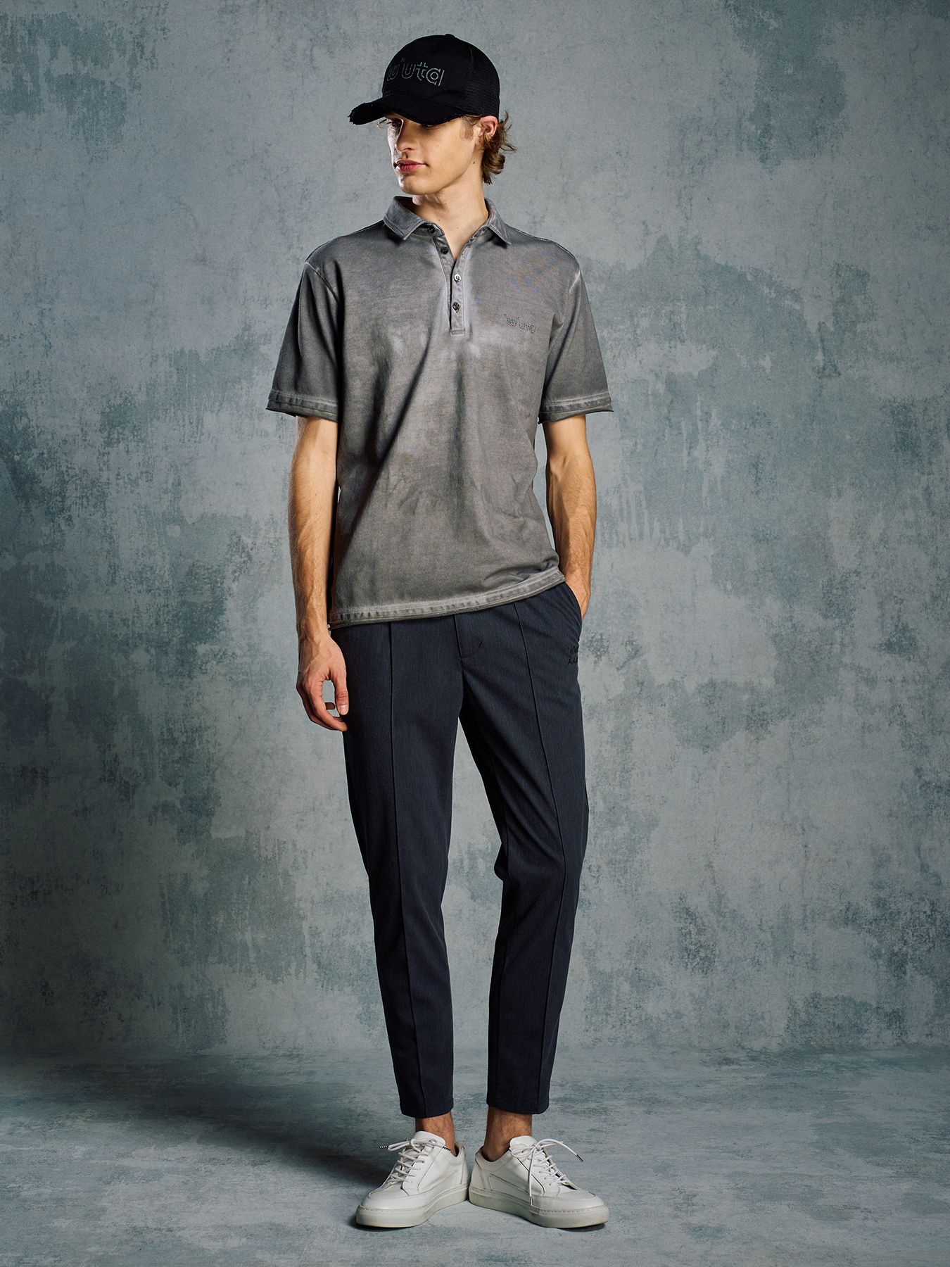 【予約品 1月25日(日) 締切】muta × wjk collection：cut-off polo S/S (printed) / カットオフ ポロ ショートスリーブ / ダークグレー