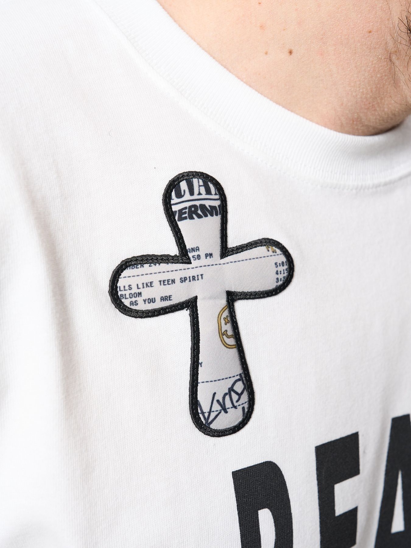 【予約品 5月8日(木) AM10時 締切】 5.6ozコットン天竺 PEACE AFTER DEATH&クロスパッチワーク LS Tシャツ / ホワイト