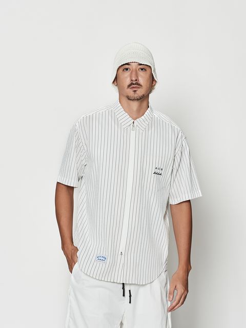 【予約品 】muta Dot Air(R) Zip Up S-S Shirt / ZIP半袖シャツ / ホワイトストライプ【Acanthus × muta MARINE】