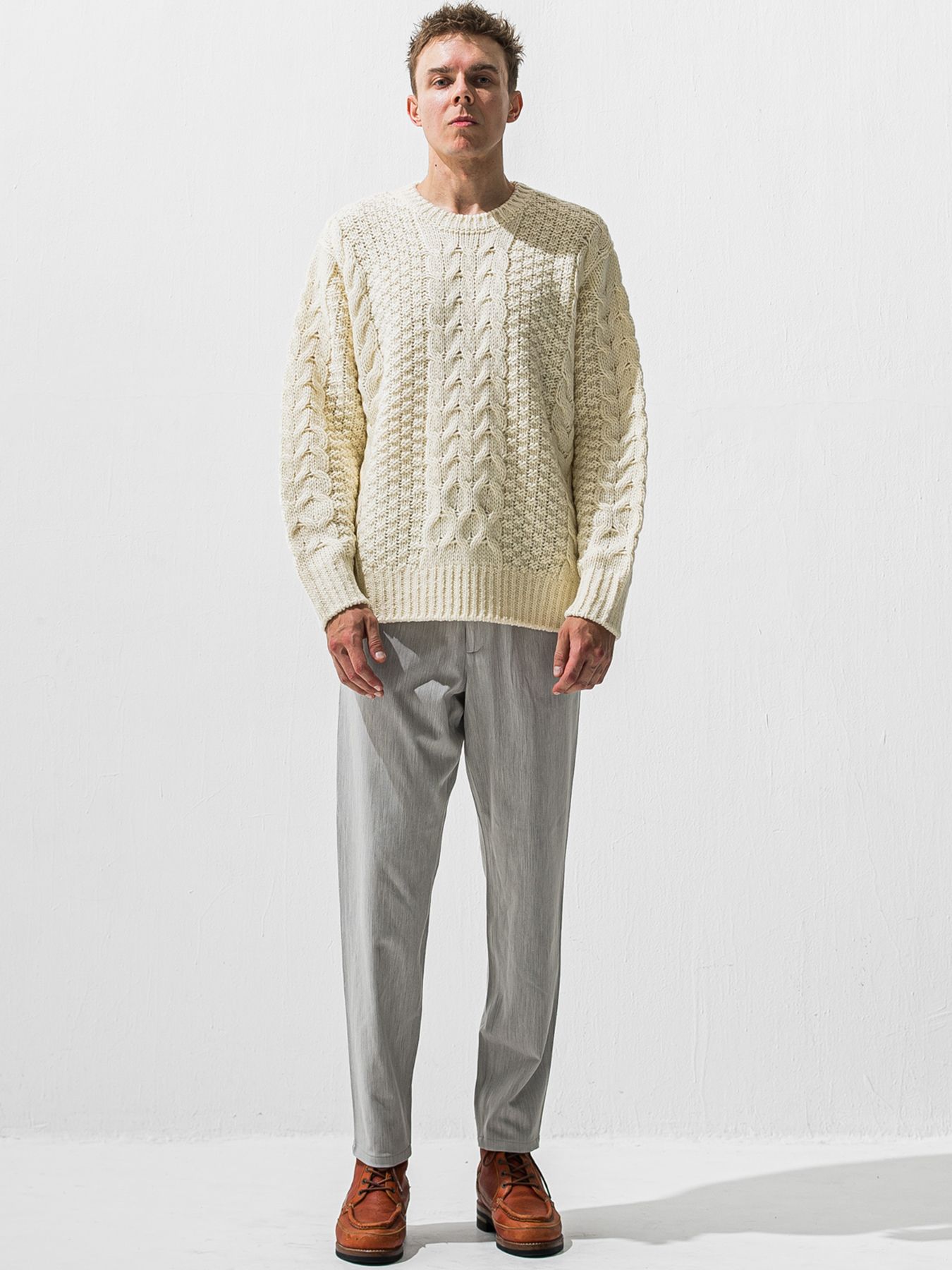 【予約品 9月6日(日) 締切】CABLE LAW SWEATER / ケーブル編みローゲージセーター / オフ