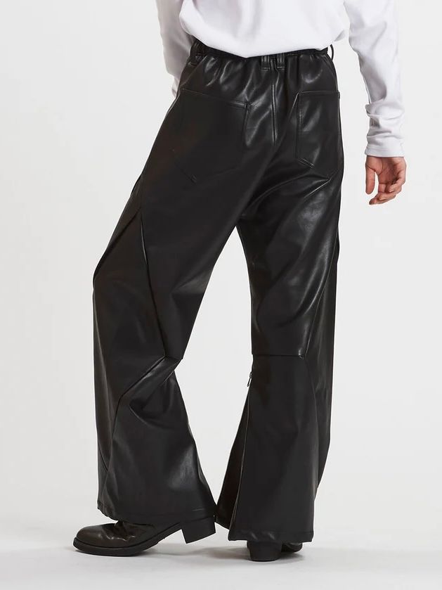 シンセティックレザーZIPフレアパンツ / ブラック【NOID.】