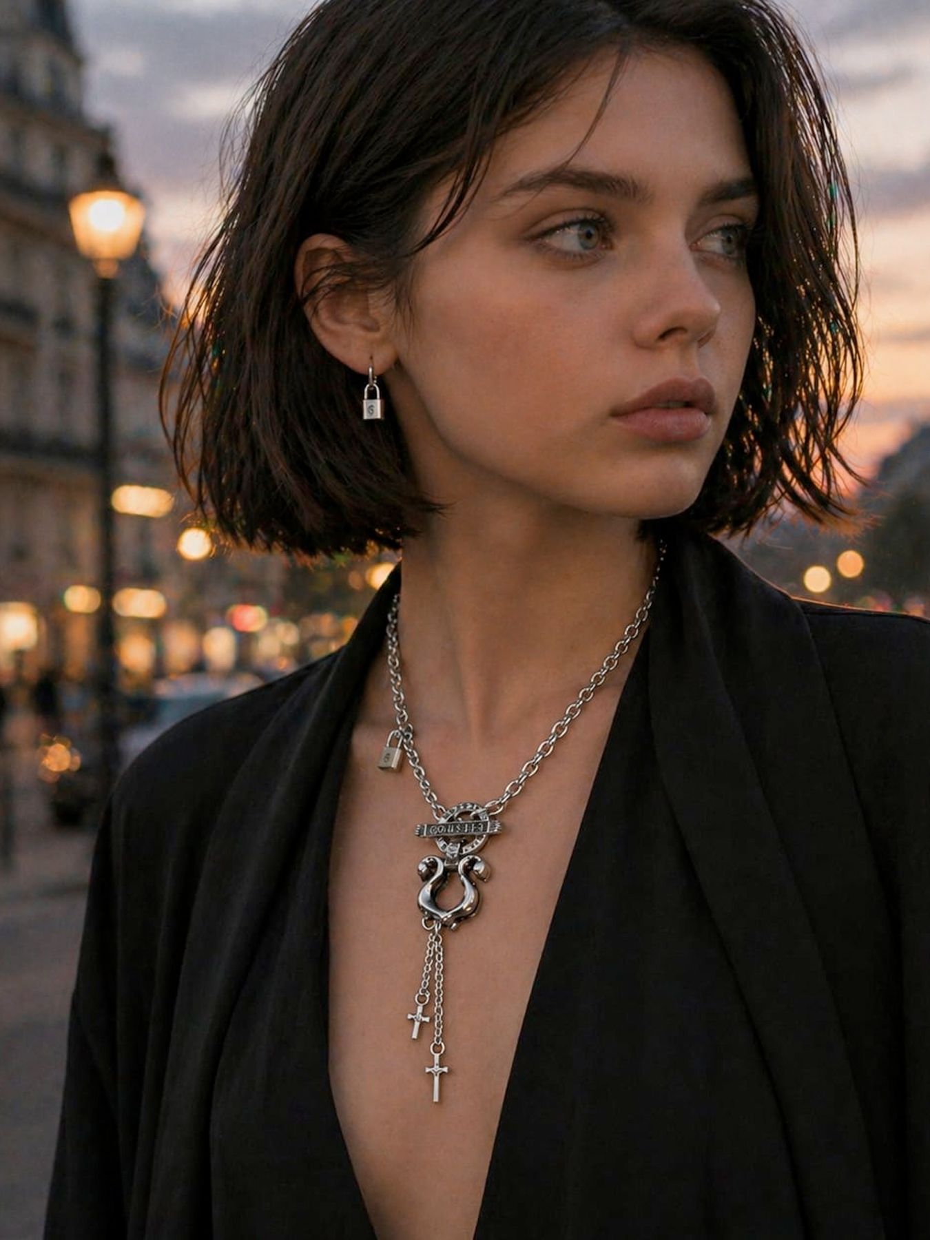 《受注生産》RHYTHMIC HORSESHOE LARGE with CROSSES T-BAR NECKLACE / リズミックホースシュー・L ウィズ クロス Tバー ネックレス / 注文から2～3週間後入荷予定