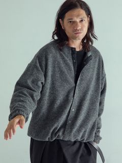 【予約品 】WOOLSNAP / ウールパイル カーディガン / 杢グレー