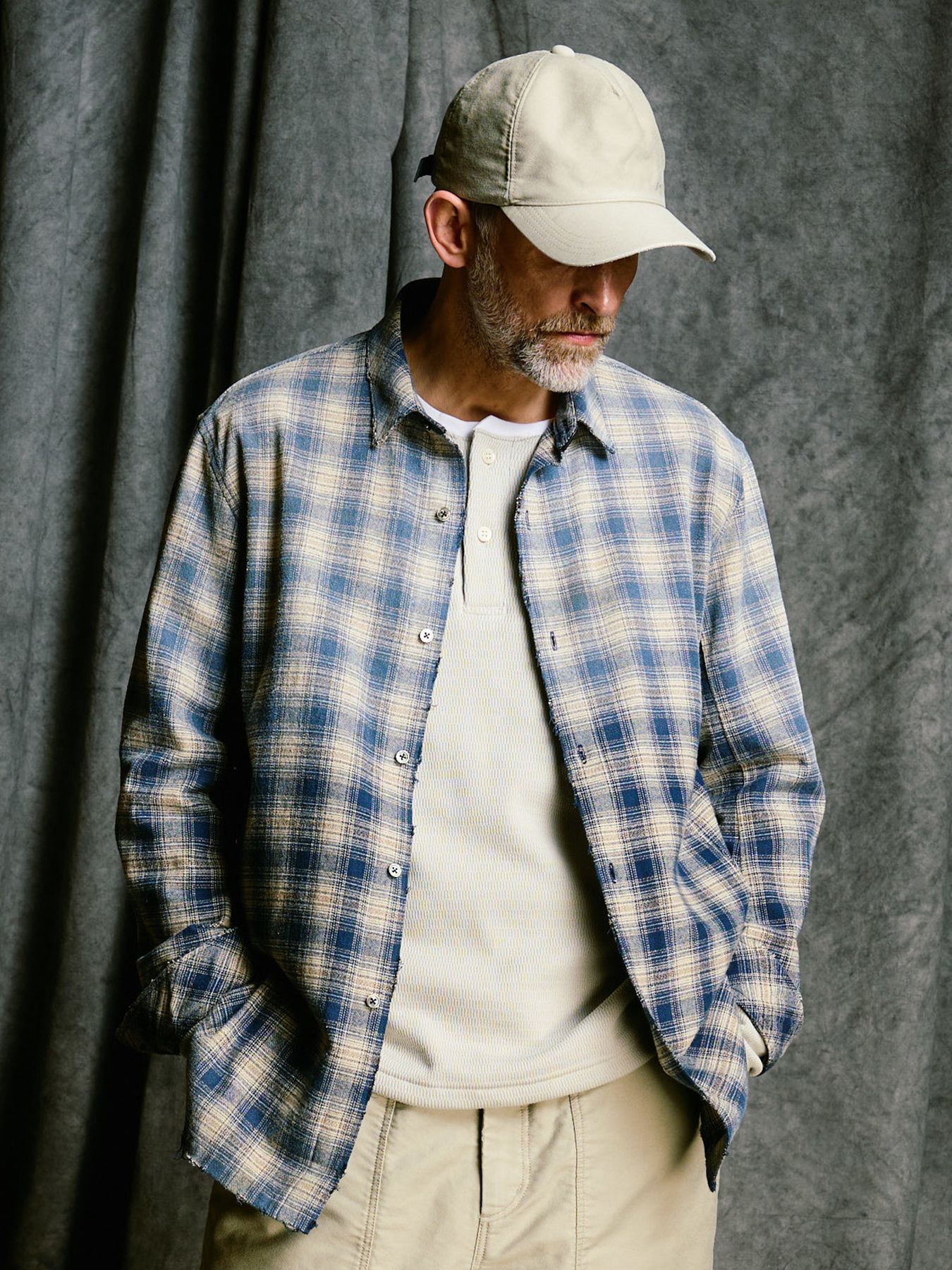【予約品 4月19日(日) 18時締切】aging loose check shirt / エイジング ルーズ チェックシャツ / フェードブルー