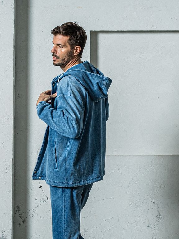《予約11月17日19時締め》 DENIM JERSEY  coach hoodie / ジャケットパーカー / ライトインディゴ