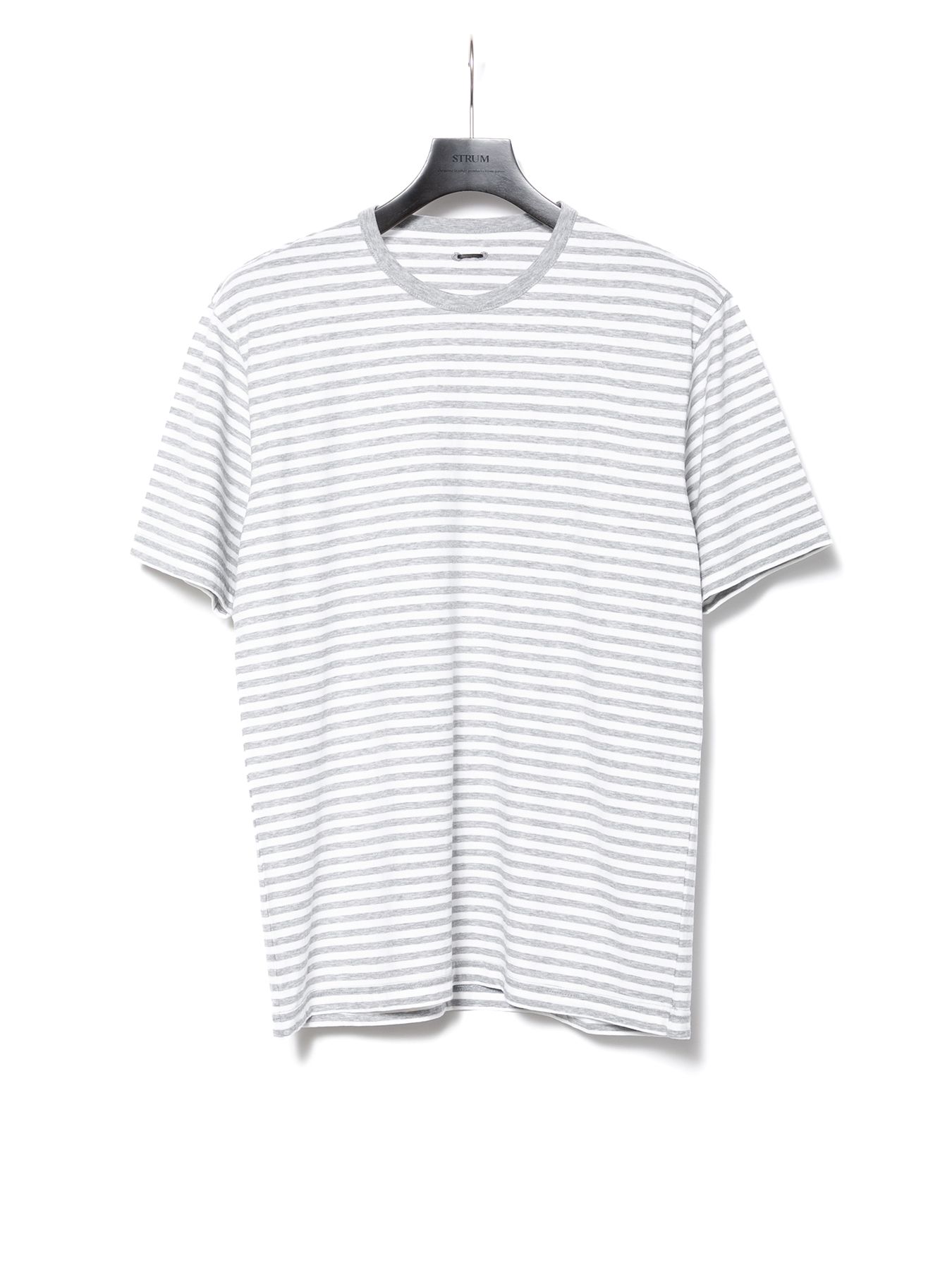【予約品 10月12日(日) 締切】High Twisted Yarn Cotton Single Jersey Stripes Crew Neck T-shirt / ボーダー強撚天竺 クルーネック Tシャツ / グレー×ホワイト
