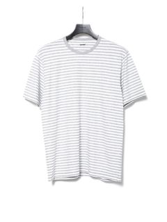 【予約品 10月12日(日) 締切】High Twisted Yarn Cotton Single Jersey Stripes Crew Neck T-shirt / ボーダー強撚天竺 クルーネック Tシャツ / グレー×ホワイト