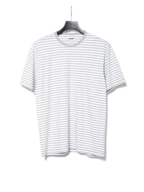 【予約品 10月13日(月) 締切】High Twisted Yarn Cotton Single Jersey Stripes Crew Neck T-shirt / ボーダー強撚天竺 クルーネック Tシャツ / グレー×ホワイト