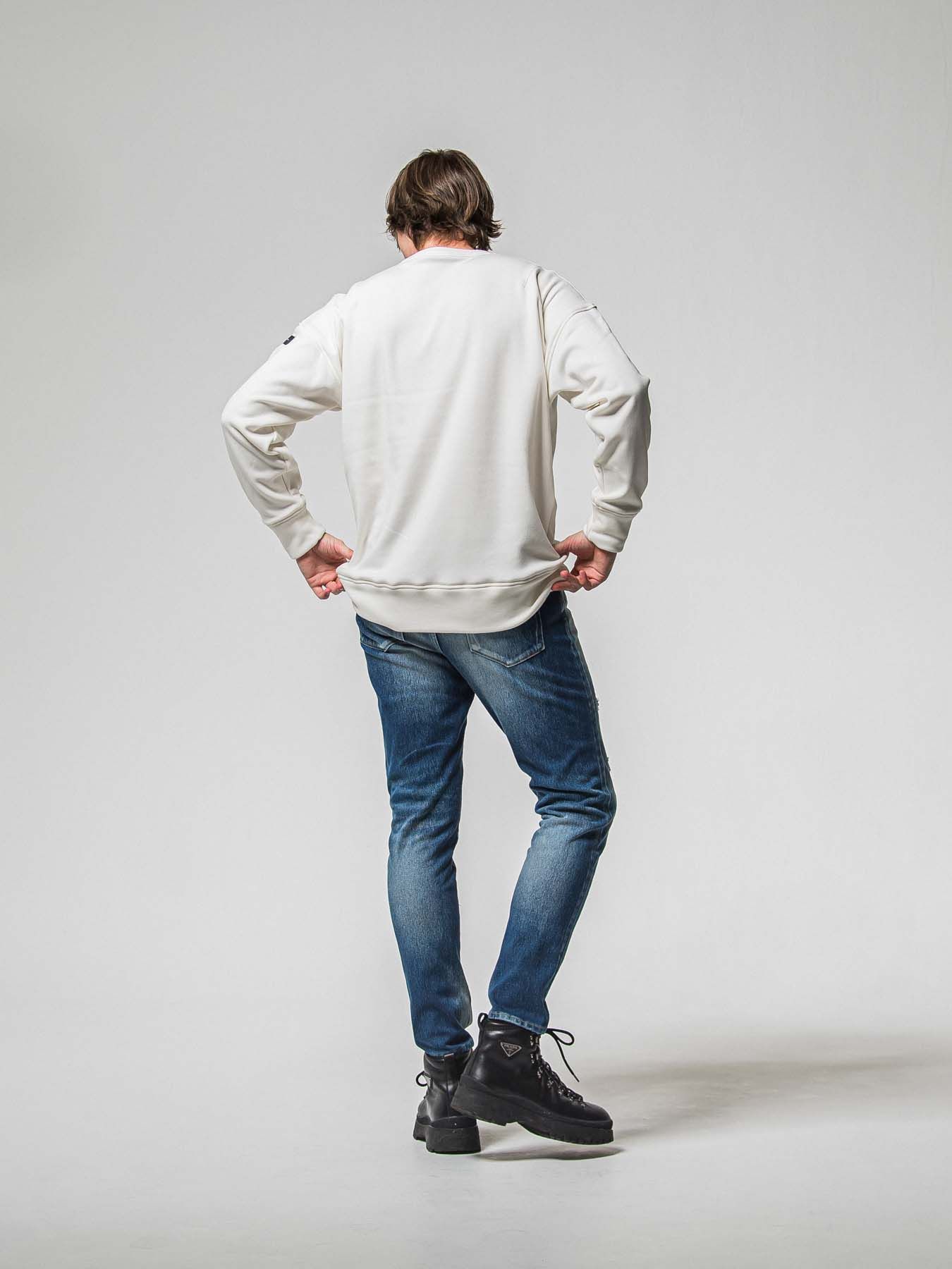 【予約品 8月31日(日) 締切】RC CHENILLE VELOURS FLEECE DROP TRAINER / RCサガラ刺繍ワッペン ベロアフリース ドロップショルダートレーナー / ホワイト