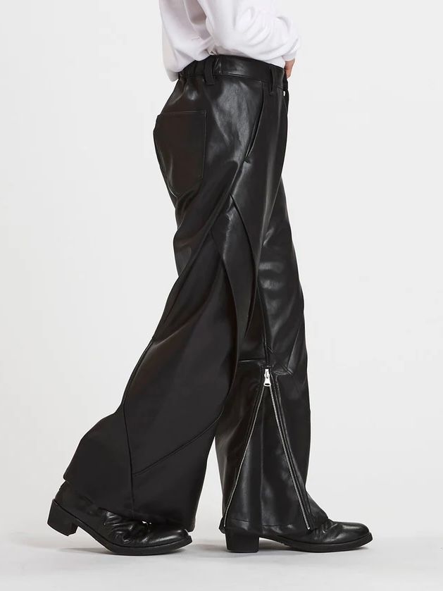 シンセティックレザーZIPフレアパンツ / ブラック【NOID.】