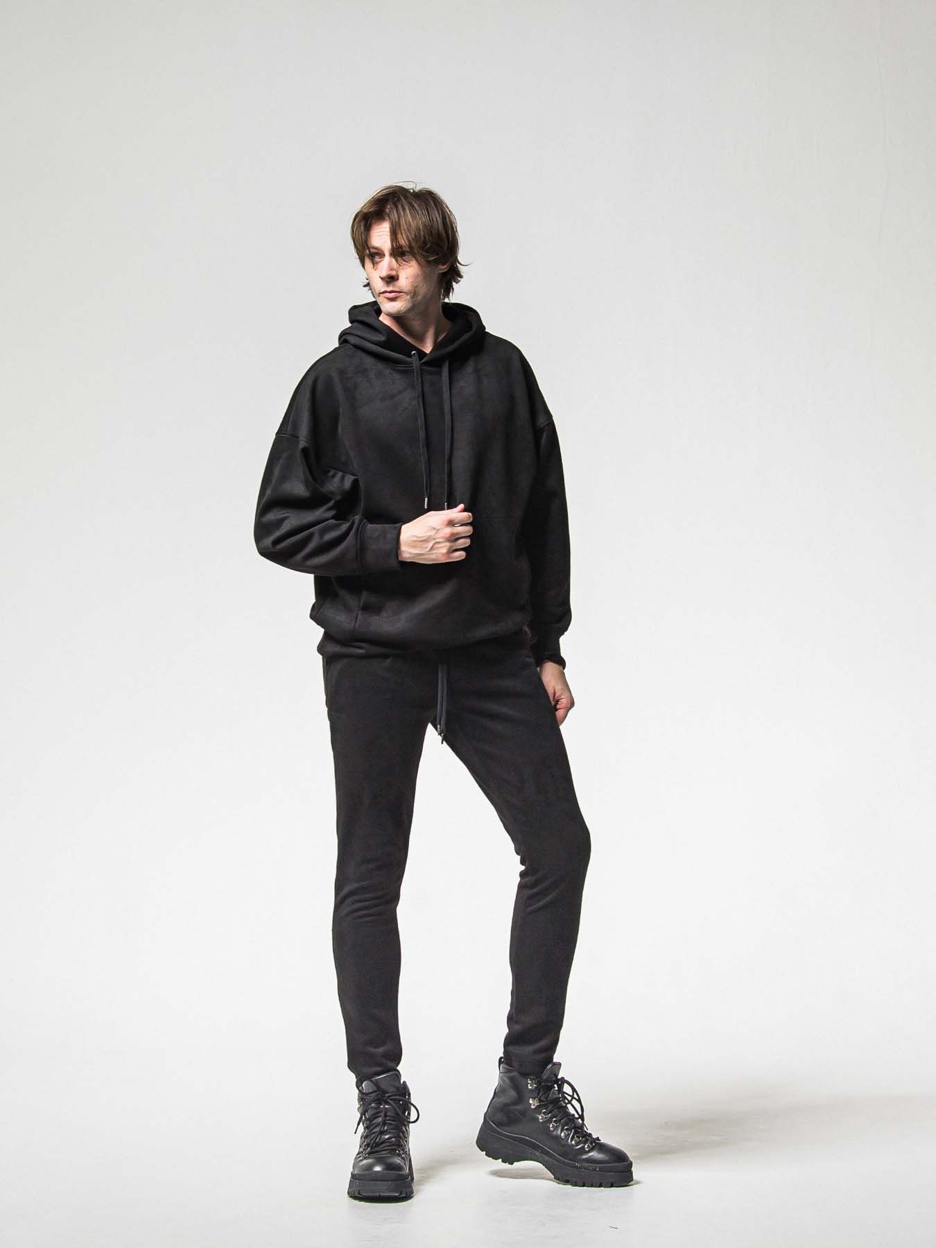 【予約品 8月31日(日) 締切】SUEDE LOOSE HOODIE / スウェード ルーズフーディ / ブラック