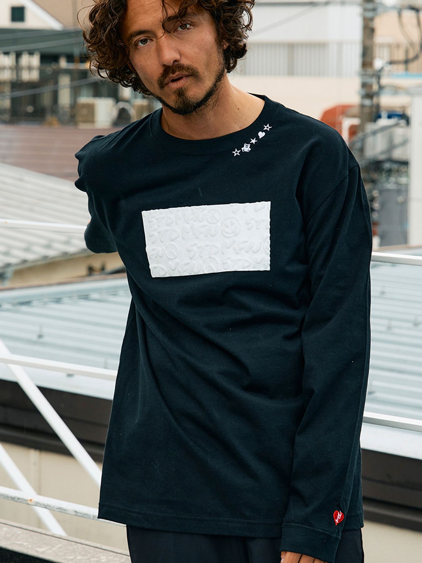 【予約品 5月8日(木) AM10時 締切】 5.6ozコットン天竺 ボックスロゴ発泡プリントLS Tシャツ / ブラック