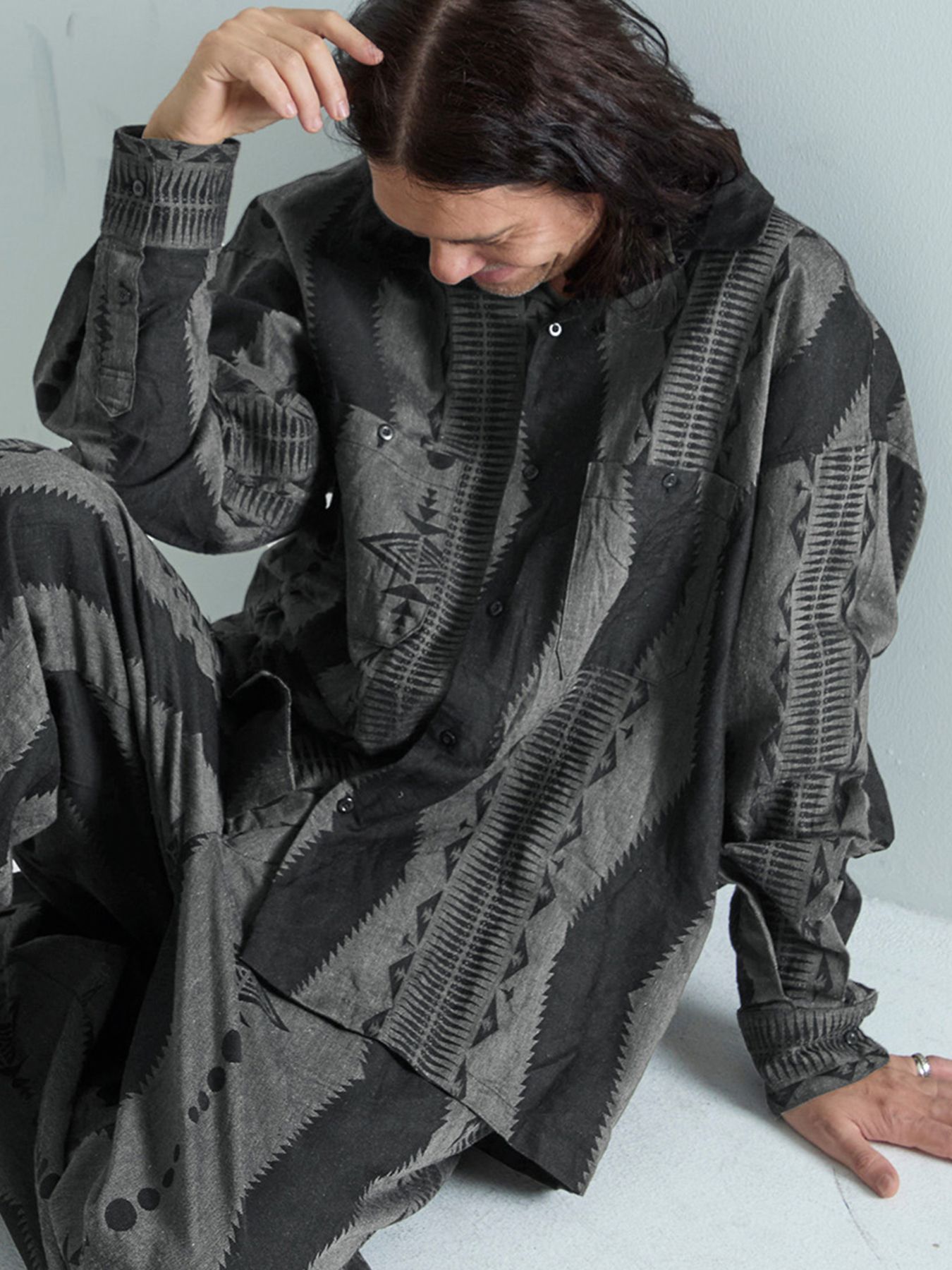【予約品 6月2日(月) AM10時 締切】FOLKESTRIPE L/S / オーバーシャツ / ライトグレー×ブラック