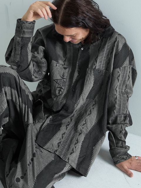 【予約品 6月2日(月) AM10時 締切】FOLKESTRIPE L/S / オーバーシャツ / ライトグレー×ブラック
