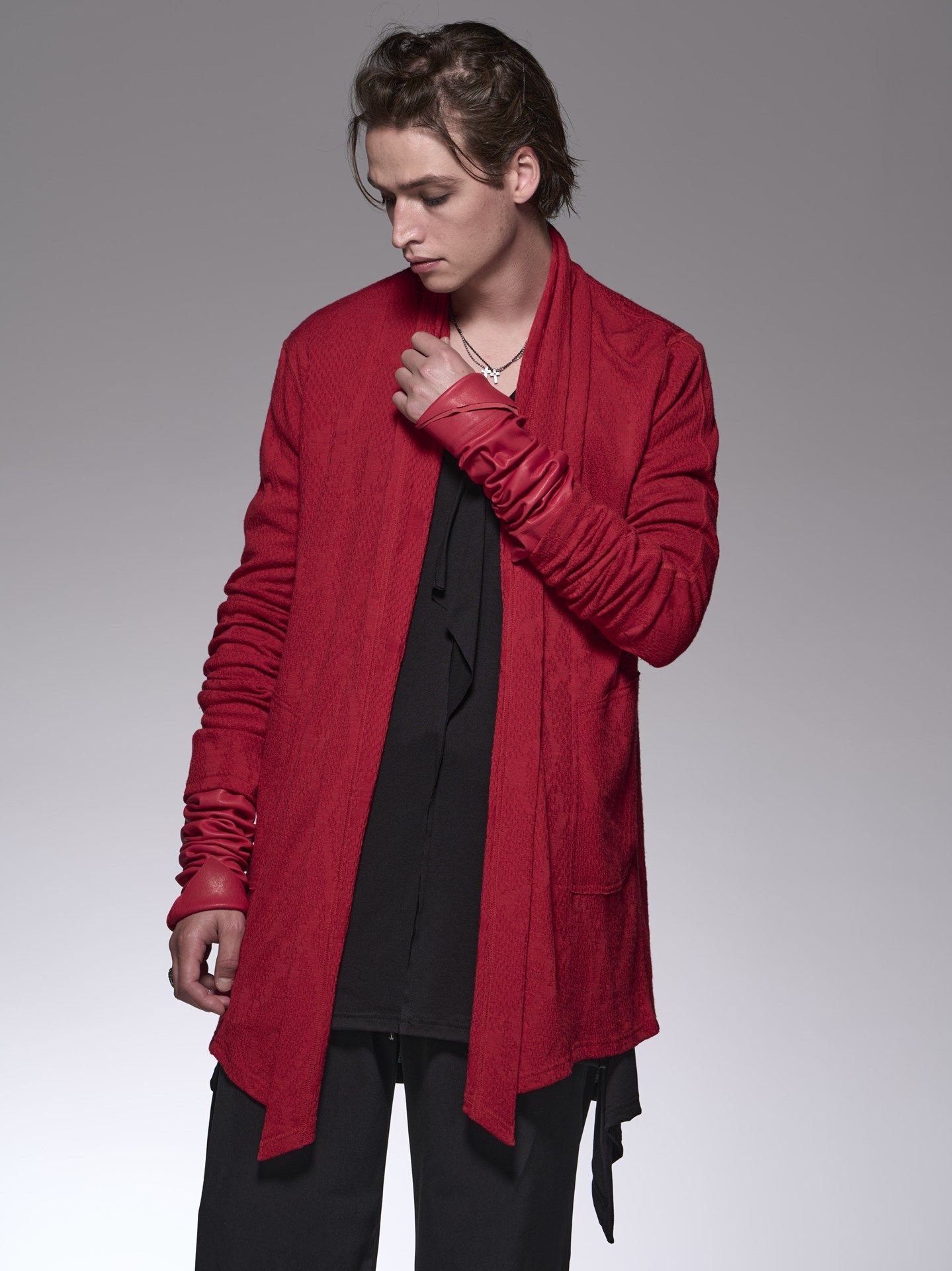 《予約品》 ShawlCardigan /パイソンジャガード織 ショールカーディガン / レッド