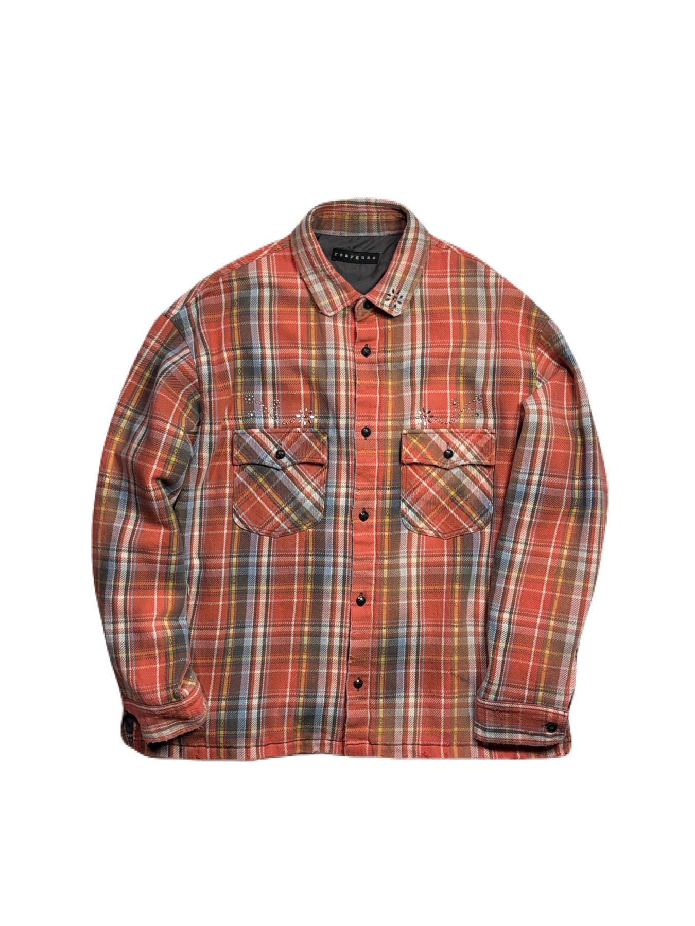 【予約品 3月9日(月) 18:00 締切】STUDS CHECK SH METAL / メタルクロスガン スタッズ チェックシャツ / レッド