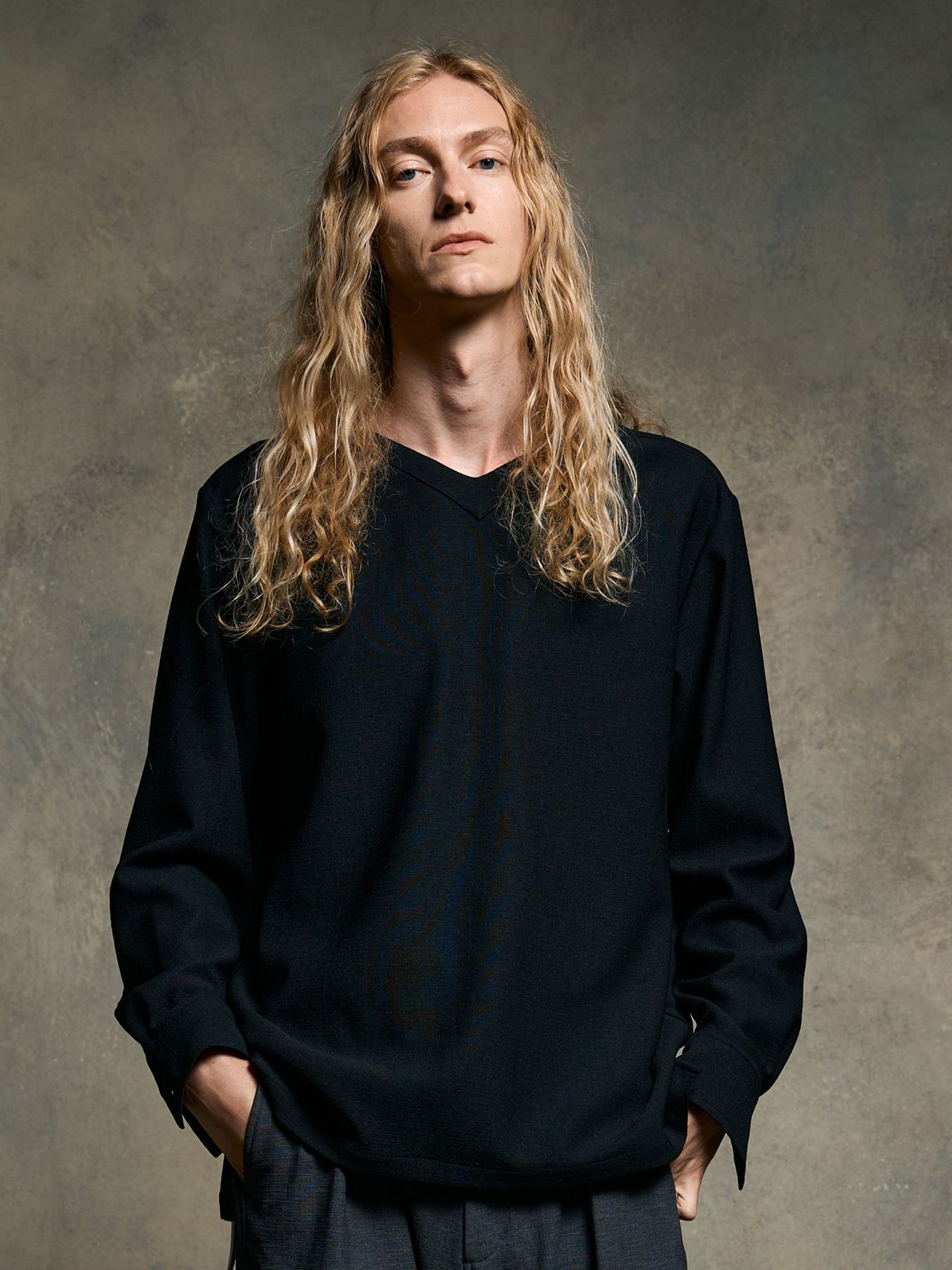 【予約品 9月23日(火) 締切】boat V-neck pullover shirt / ボートVネック プルオーバーシャツ / ブラック
