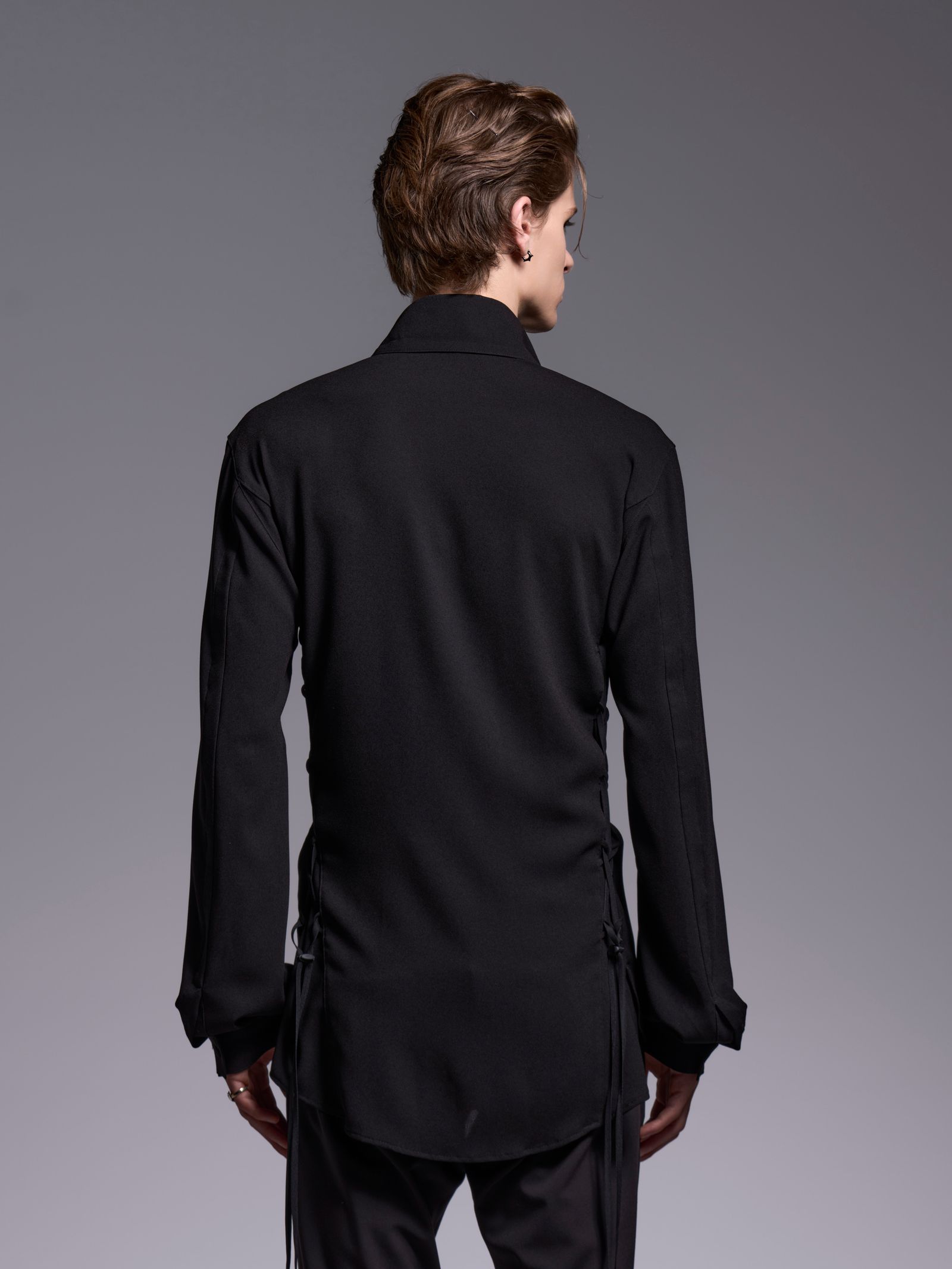 【予約品 1月4日(日) 締切】Lace Up Single Frill Shirts / レースアップ シングル フリルシャツ / ブラック