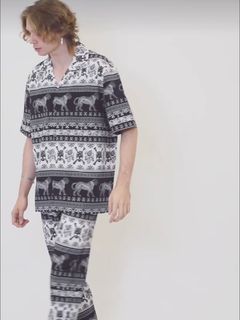 ETHNIC HALF SLEEVE SH / 半袖シャツ / ブラック【Roen】