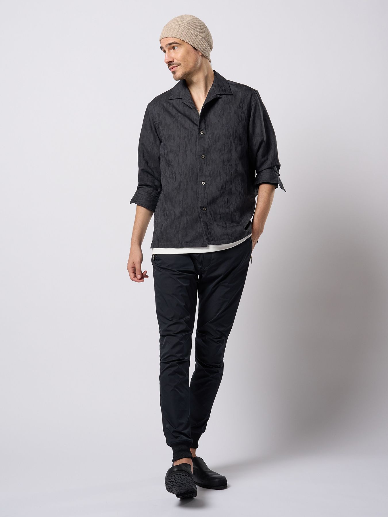 【予約品 9月23日(火) 締切】jacquard open collar shirt / ジャガード オープンカラーシャツ / ブラック