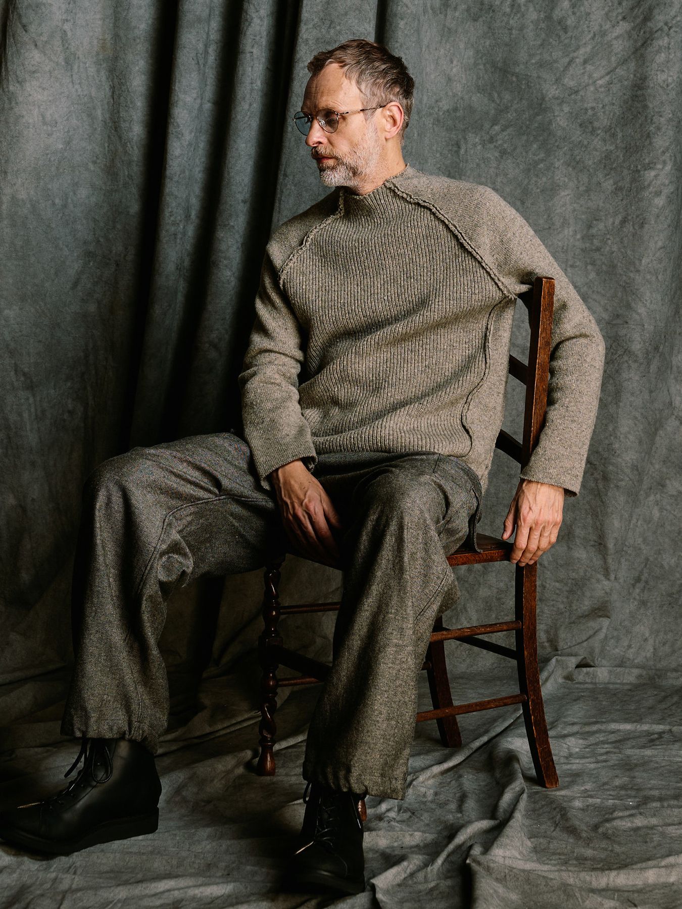 【予約品 4月19日(日) 18時締切】lomond×powder line high-neck knit / ライン ハイネックニット / グレー