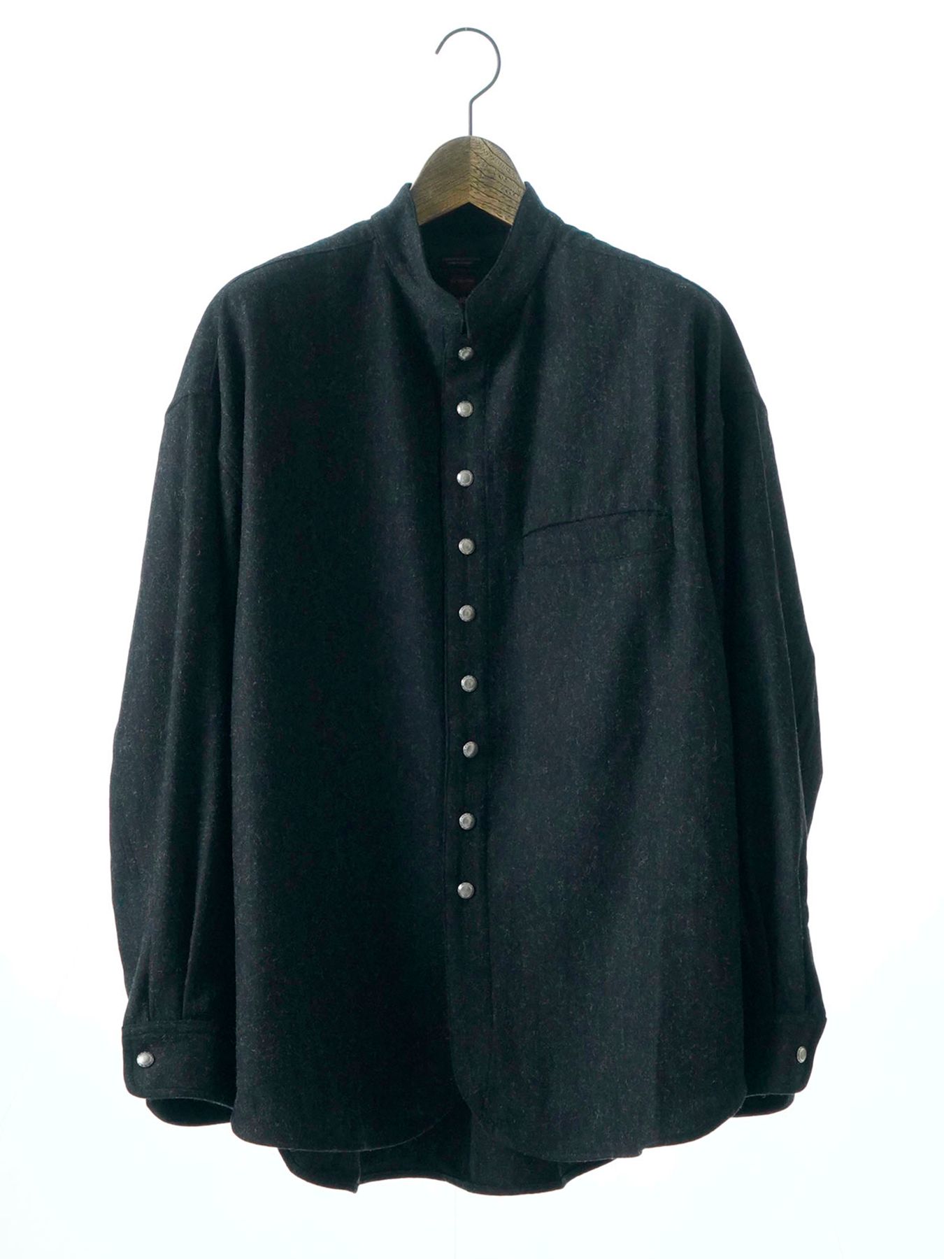 【予約品 】Bojour / ウール デザインシャツ / 杢ブラック