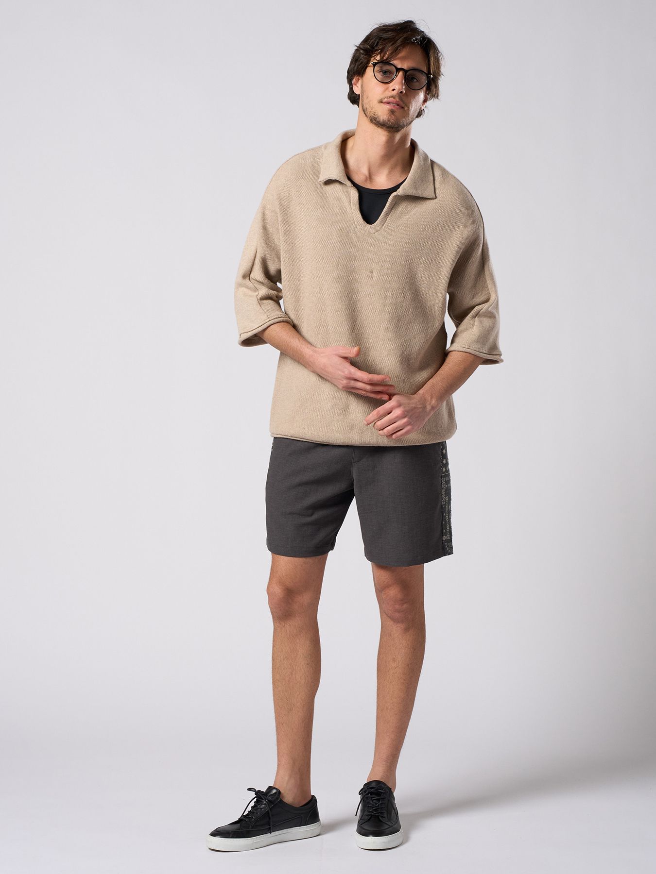 【予約品 1月25日(日) 締切】bandana print panel shorts / バンダナプリントパネル ショーツ / チャコール