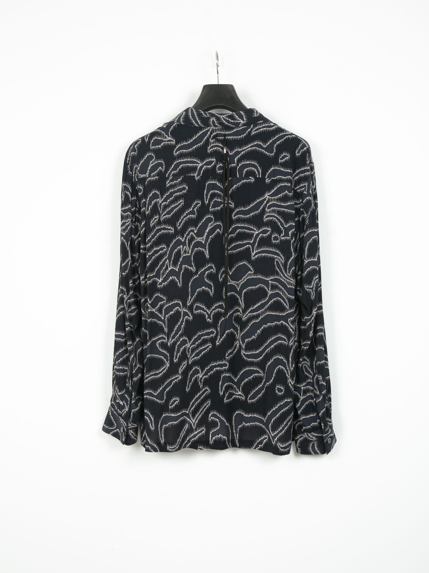 Printed Cupra Rayon L/S Open Collar Shirt / プリント L/S 開襟シャツ / ネイビー
