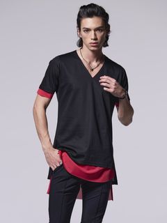 《予約品》 -Shirt T-Shirt / レイヤードTシャツ / ブラック・レッド