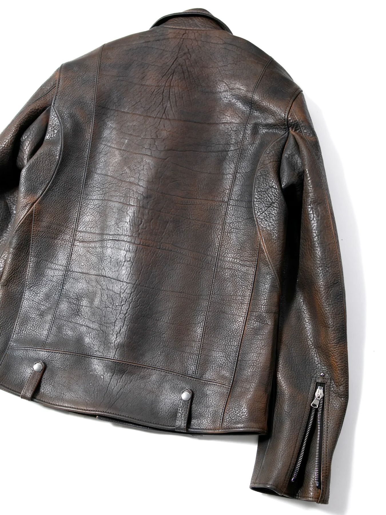 【予約品 10月12日(日) 締切】Full Vegetable Tanned Italian Double Shoulder Steer Hide Garment Burning Dyed Double Riders / イタリアンダブルショルダー燃焼製品染めダブルライダース / HI-FLYER