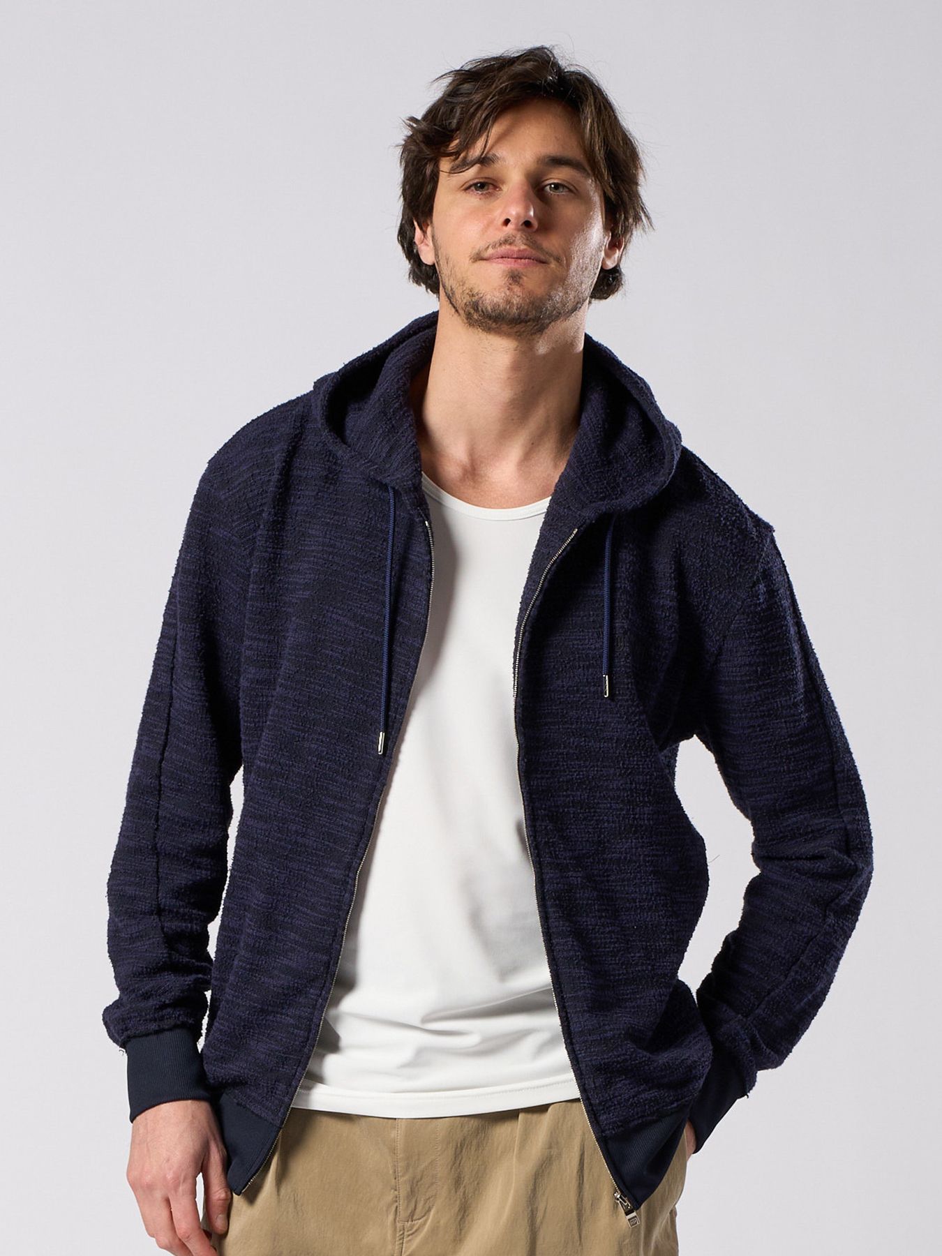 【予約品 1月25日(日) 締切】muta × wjk collection：knit jacquard relax parker / ニットジャガード リラックスパーカー / ネイビー