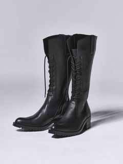 LaceUpLongBoots / レザーバックジップ ロングブーツ / ブラック