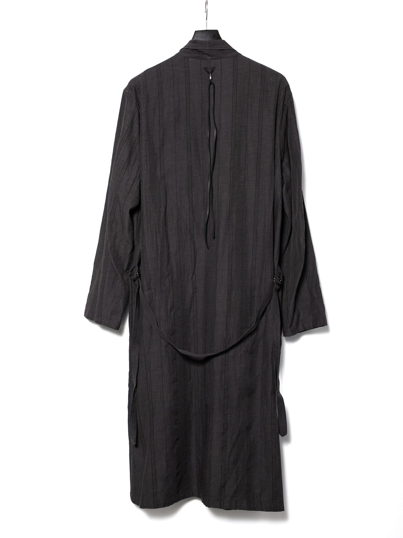 【予約品 10月12日(日) 締切】Rayon Cotton Linen Stripe Long Gown / レーヨン コットン リネン ストライプ ロングガウン / グレー