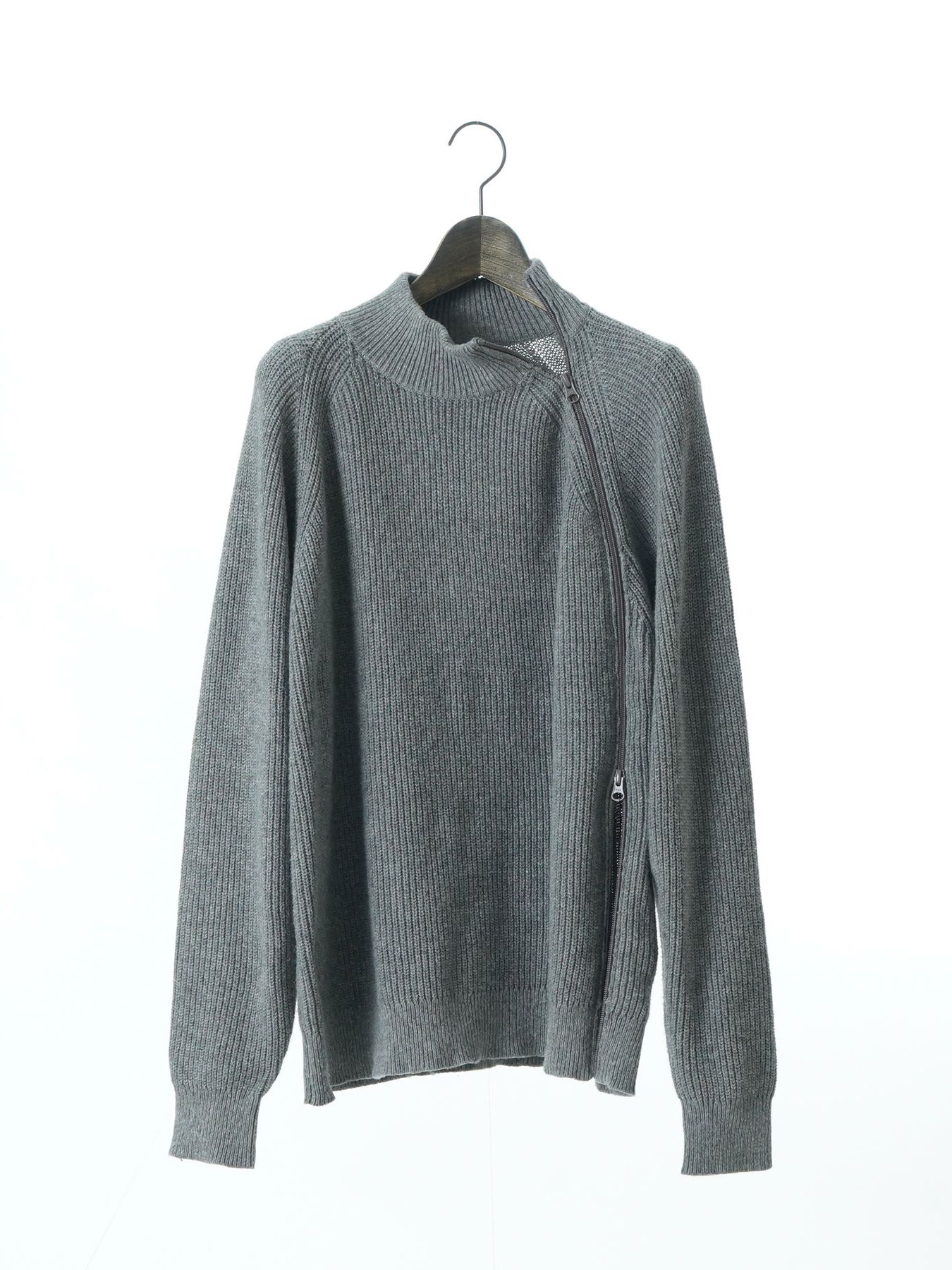 【予約品 】ZIPHI / ジップ ハイネック ニット / 杢グレー