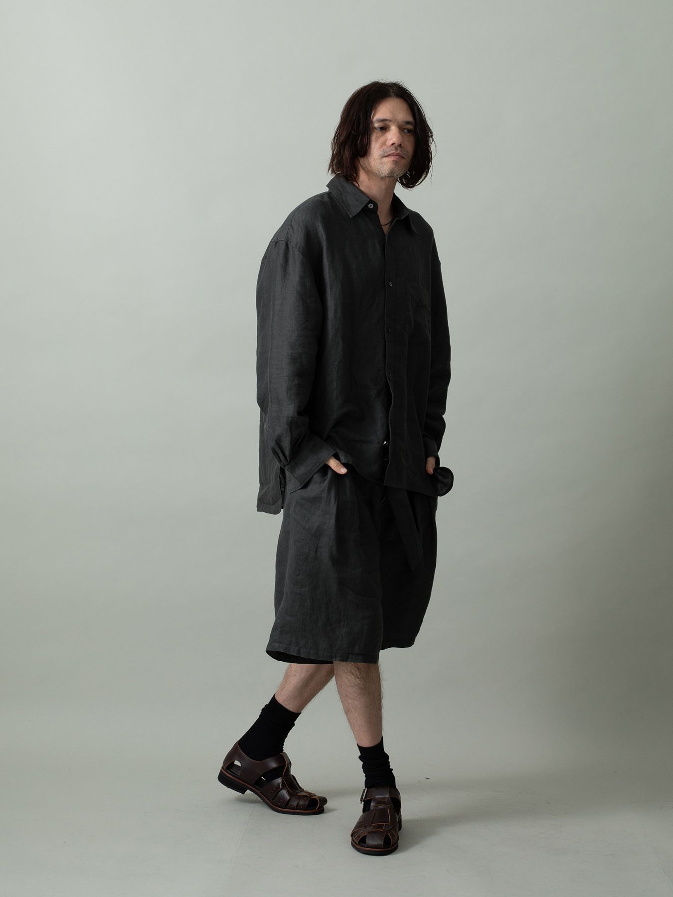 【予約品 2月1日(日) 締切】GATHERLINEN SHIRTS / リネンシャツ / チャコール