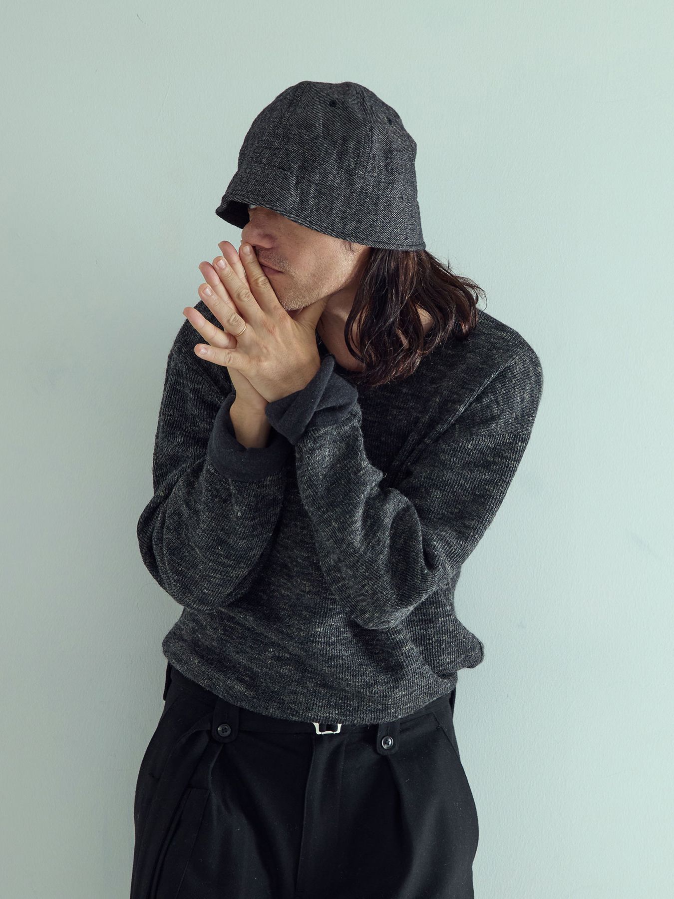 【予約品 】ROLLSLEEVE / ロングスリーブ Tシャツ / 杢ブラック